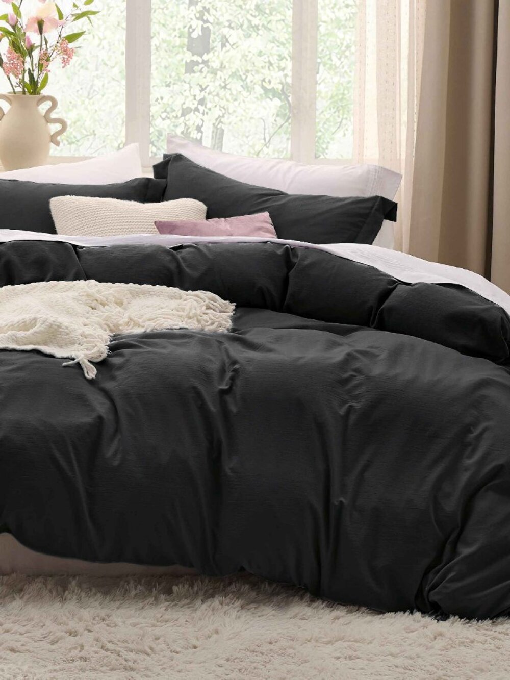 Black Duvet Cover King Size - 3 Pieces N7365